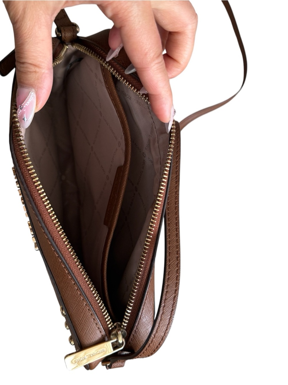 Michael Kors Brown Leather Crossbody with Gold Stud Accents - Picture 2 of 2